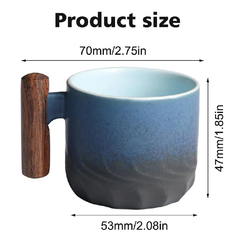 80ml Retro Ceramic Coffee Cup – Wooden Handle