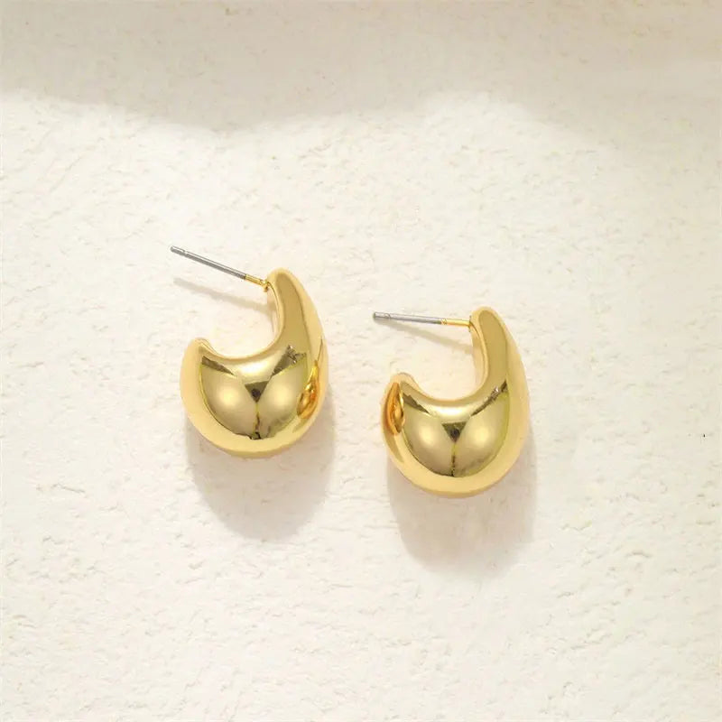 Gold Chunky Dome Drop Earrings – Bold Teardrop Statement Jewelry for Women