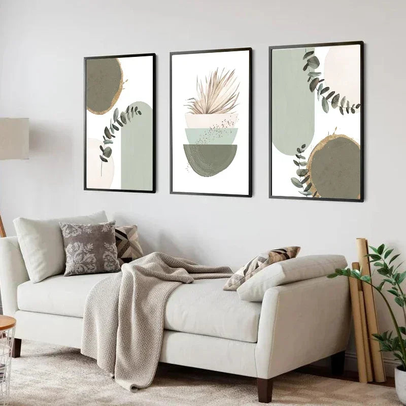 Sage Green Botanical Canvas – Framed Boho Leaf Art