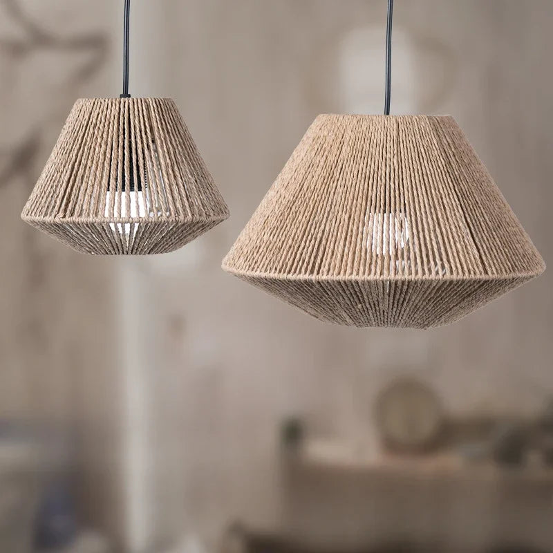 Hand-Woven Paper Rope Rattan Lampshade – Rustic Boho Lighting