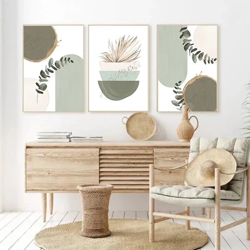 Sage Green Botanical Canvas – Framed Boho Leaf Art