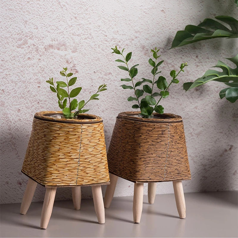 Nordic Woven Rattan Plant Stand – Creative Flowerpot Basket
