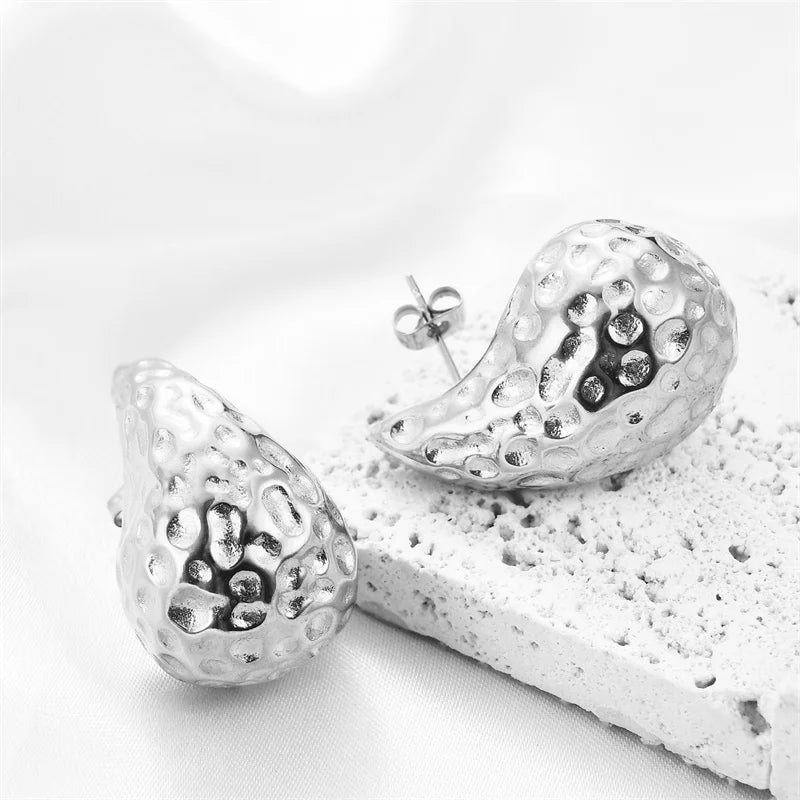 Gold Chunky Dome Drop Earrings – Bold Teardrop Statement Jewelry for Women