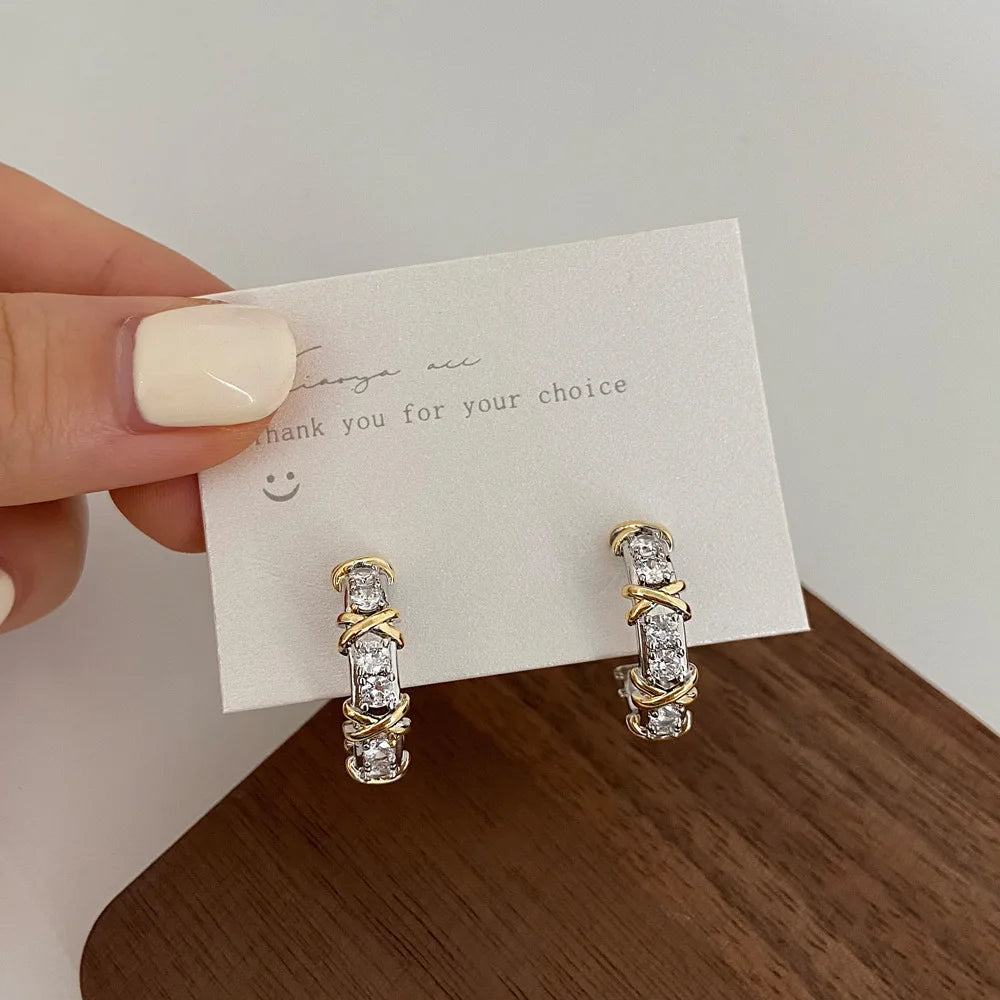 Vintage Zircon Cross Earrings