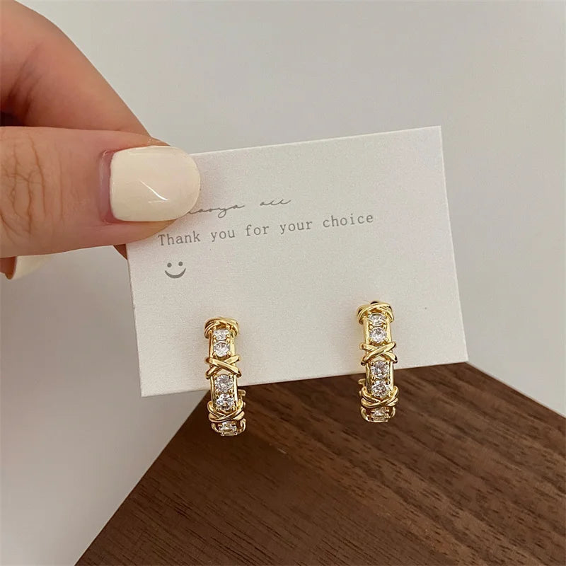 Vintage Zircon Cross Earrings
