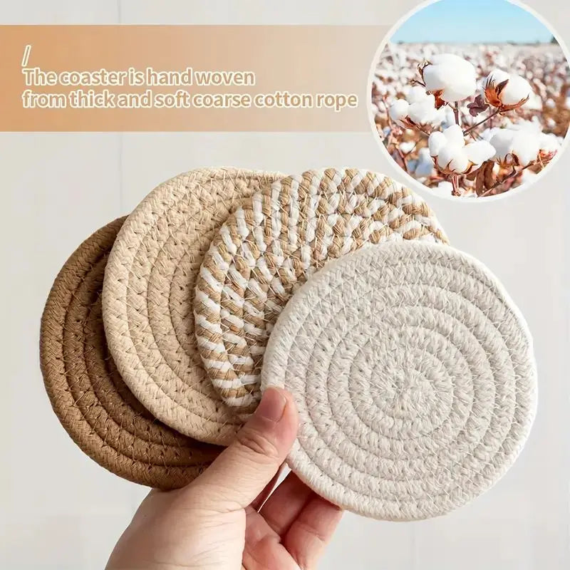 8-Piece Boho Cotton Drink Coasters – With or Without Holder