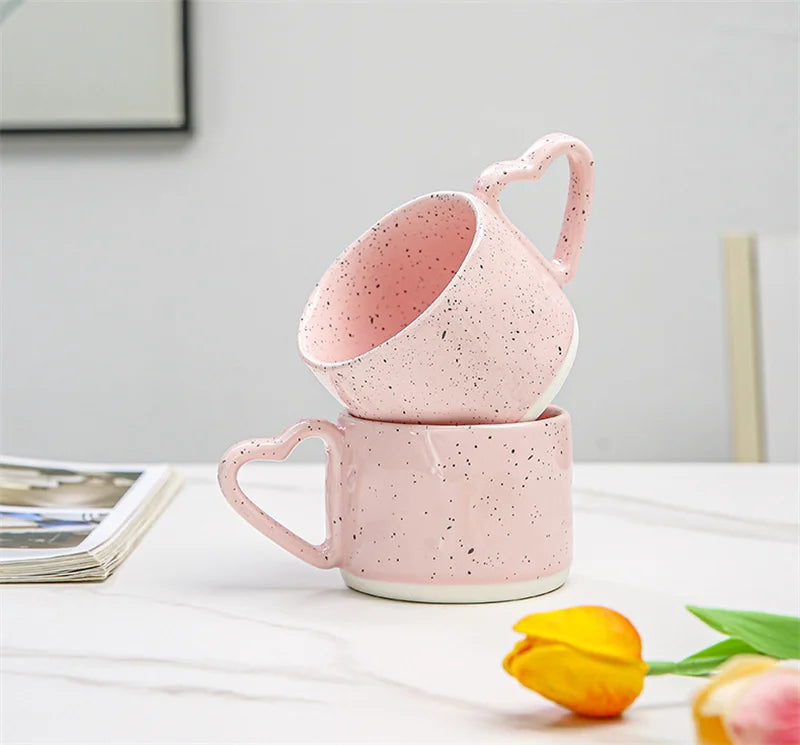 Korean Aesthetic Ceramic Mug – Pink Heart Handle
