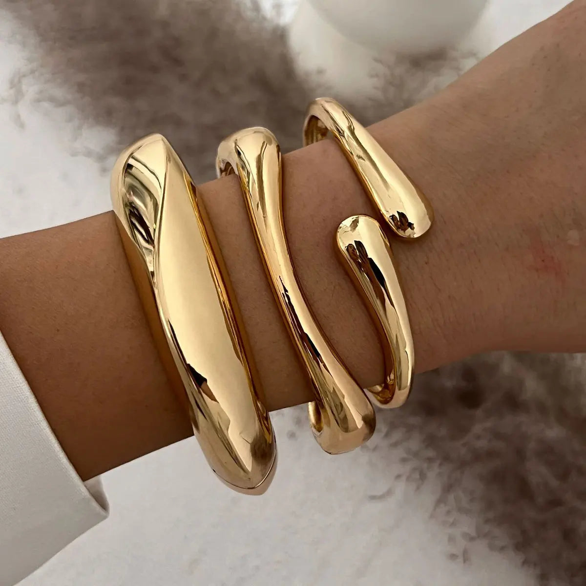Bold Gold Cuff Bracelet – Irregular Glossy Bangle for Women & Men