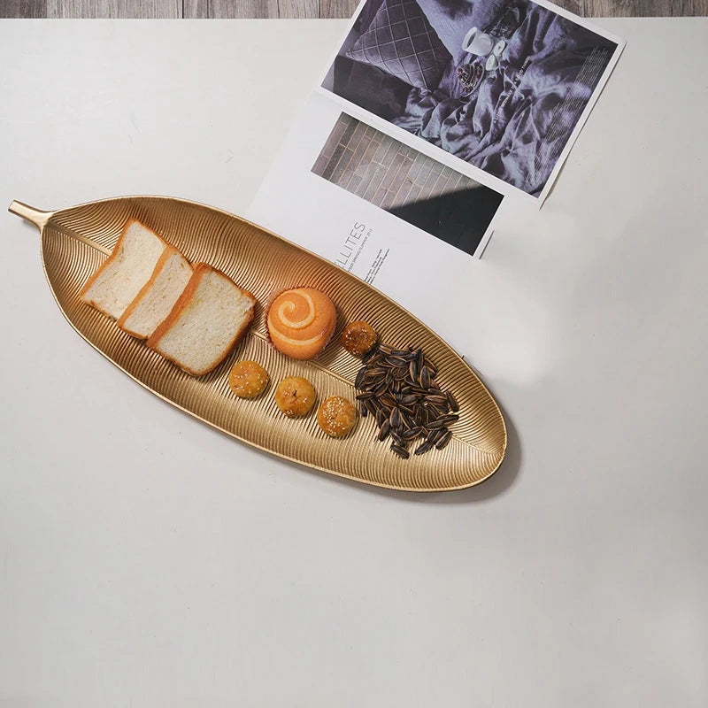 Nordic Gold Leaf Decorative Tray – Small Size