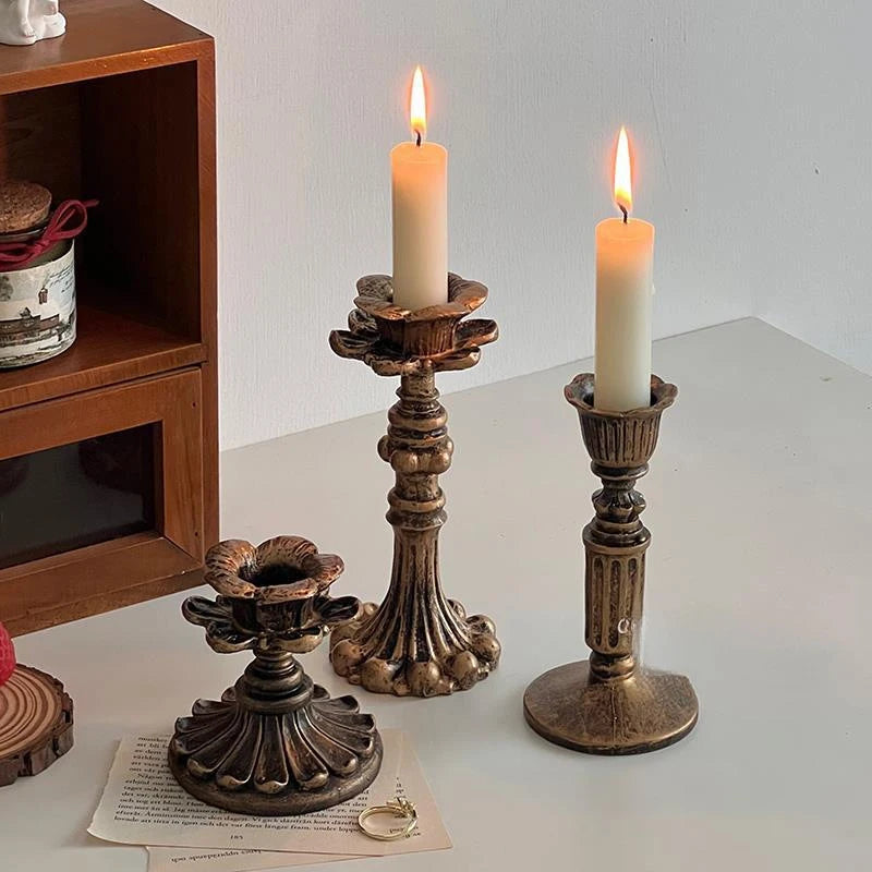 Vintage Resin Taper Candlestick Holder – Antique Bronze Wedding Décor