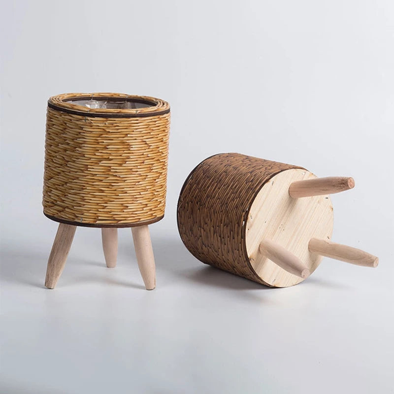 Nordic Woven Rattan Plant Stand – Creative Flowerpot Basket