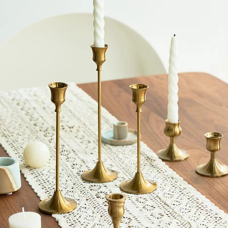 3-Piece Brass Gold Candlestick Holders – Wedding & Party Table Decor