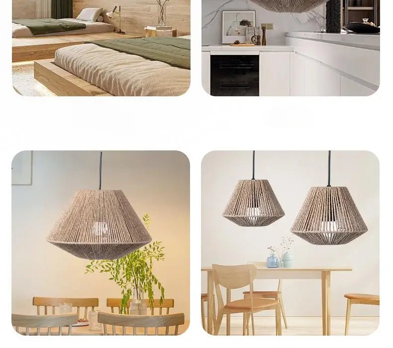 Hand-Woven Paper Rope Rattan Lampshade – Rustic Boho Lighting