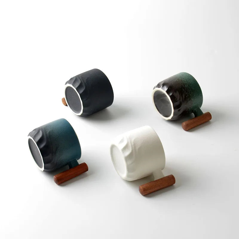 80ml Retro Ceramic Coffee Cup – Wooden Handle