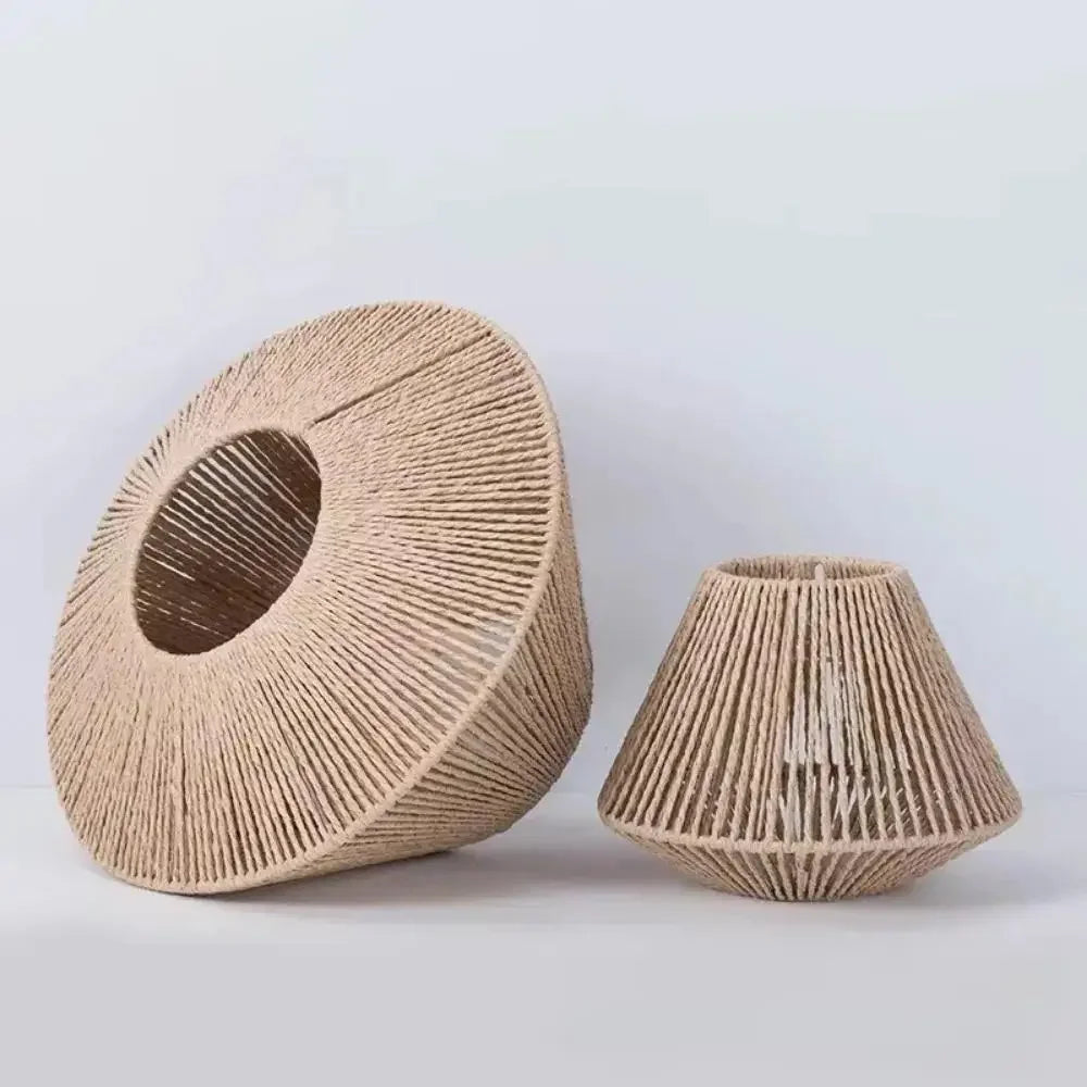 Hand-Woven Paper Rope Rattan Lampshade – Rustic Boho Lighting