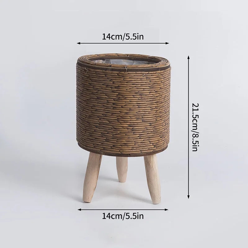 Nordic Woven Rattan Plant Stand – Creative Flowerpot Basket