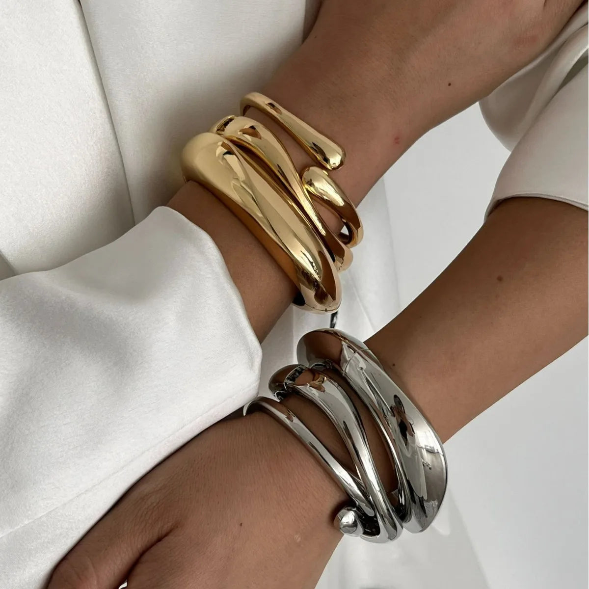 Bold Gold Cuff Bracelet – Irregular Glossy Bangle for Women & Men