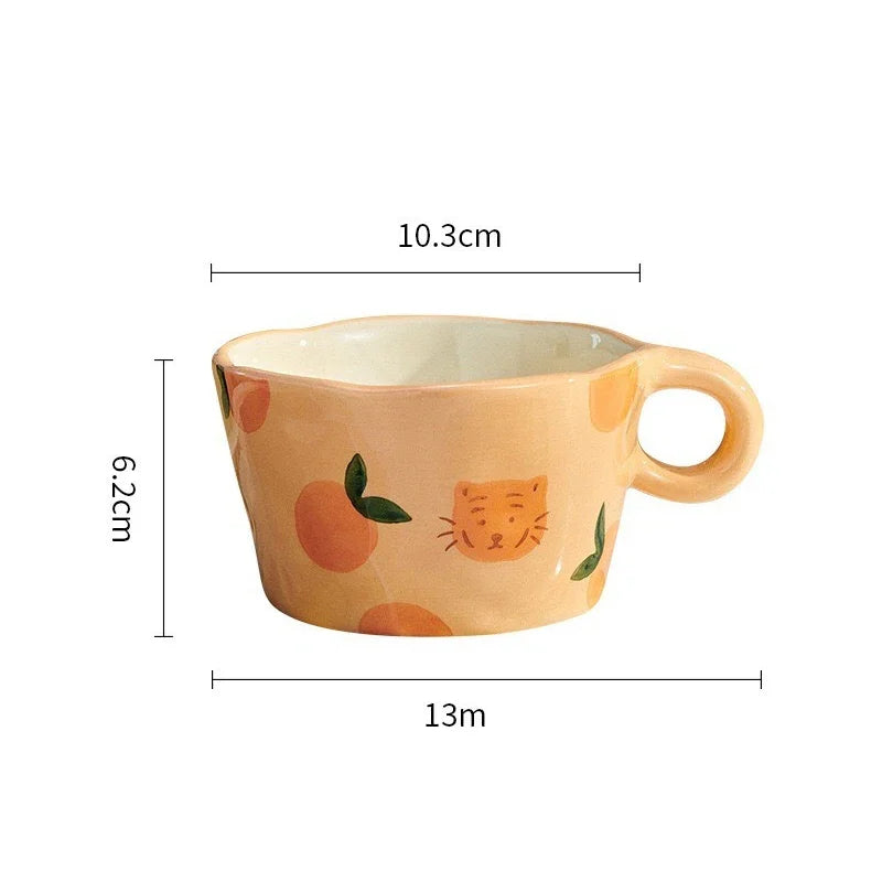 300ml Hand-Pinched Ceramic Mug – Hand-Drawn Floral Design