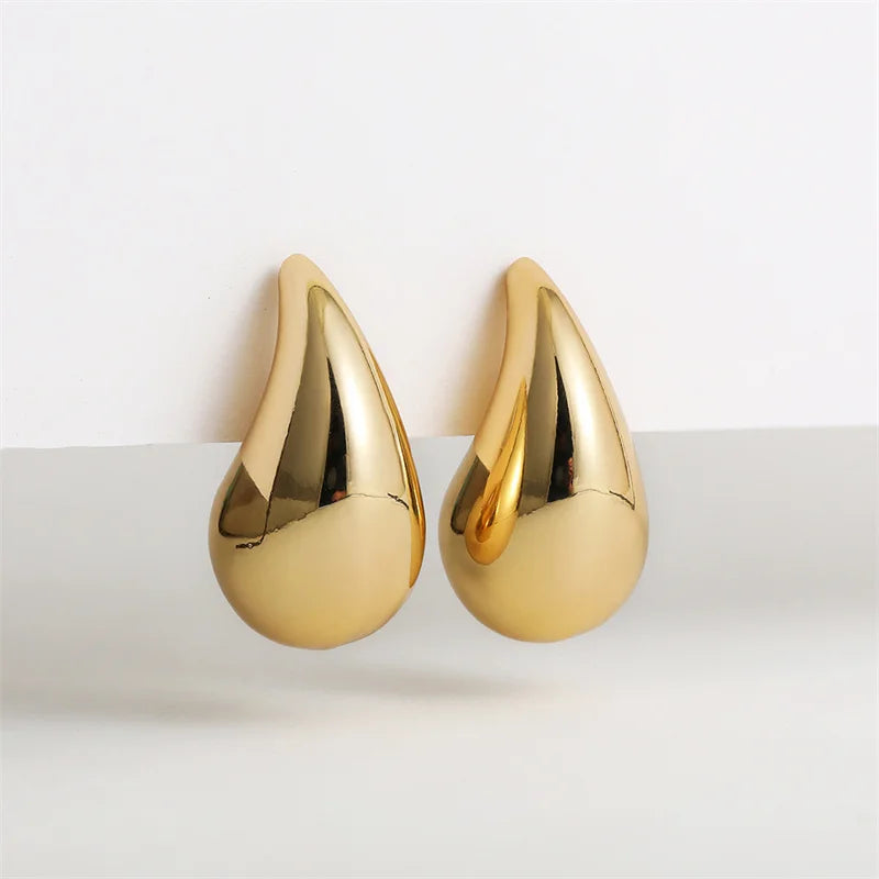 Gold Chunky Dome Drop Earrings – Bold Teardrop Statement Jewelry for Women