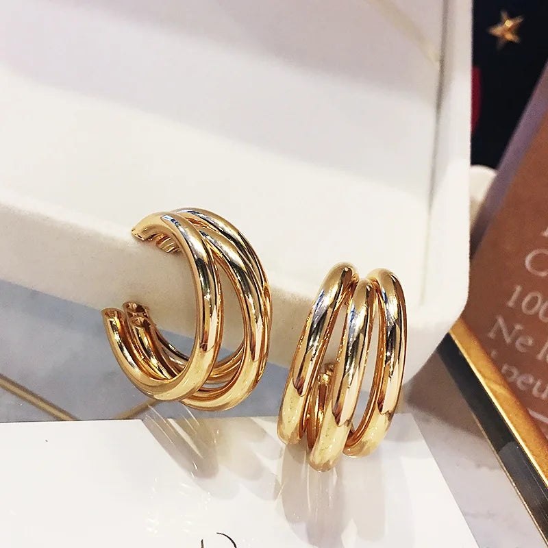 Retro Gold Multi-Circle Stud Earrings
