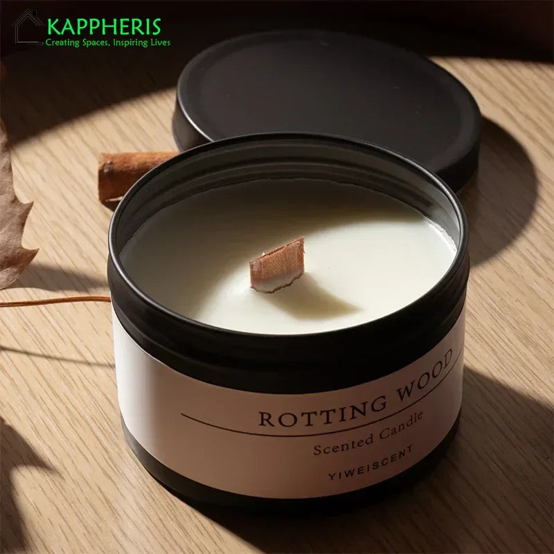 Black Tin Scented Candle – Wooden Wick & Citronella