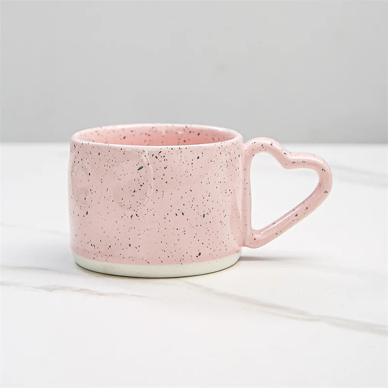 Korean Aesthetic Ceramic Mug – Pink Heart Handle