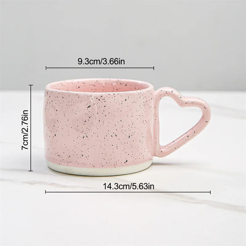 Korean Aesthetic Ceramic Mug – Pink Heart Handle