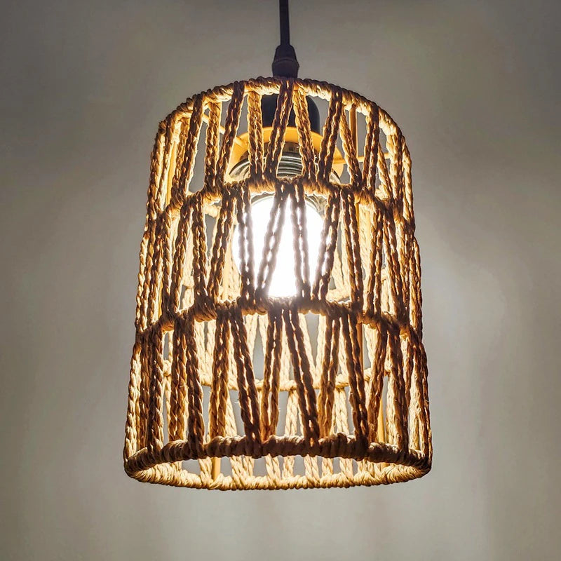 Boho Handwoven Rattan Pendant Lampshade – 11.5×15 cm | Bohemian Decor