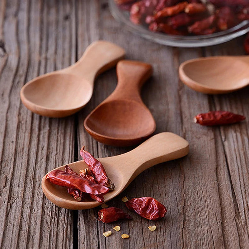 4pc Mini Wooden Spice Spoons – Condiment & Tea Scoops