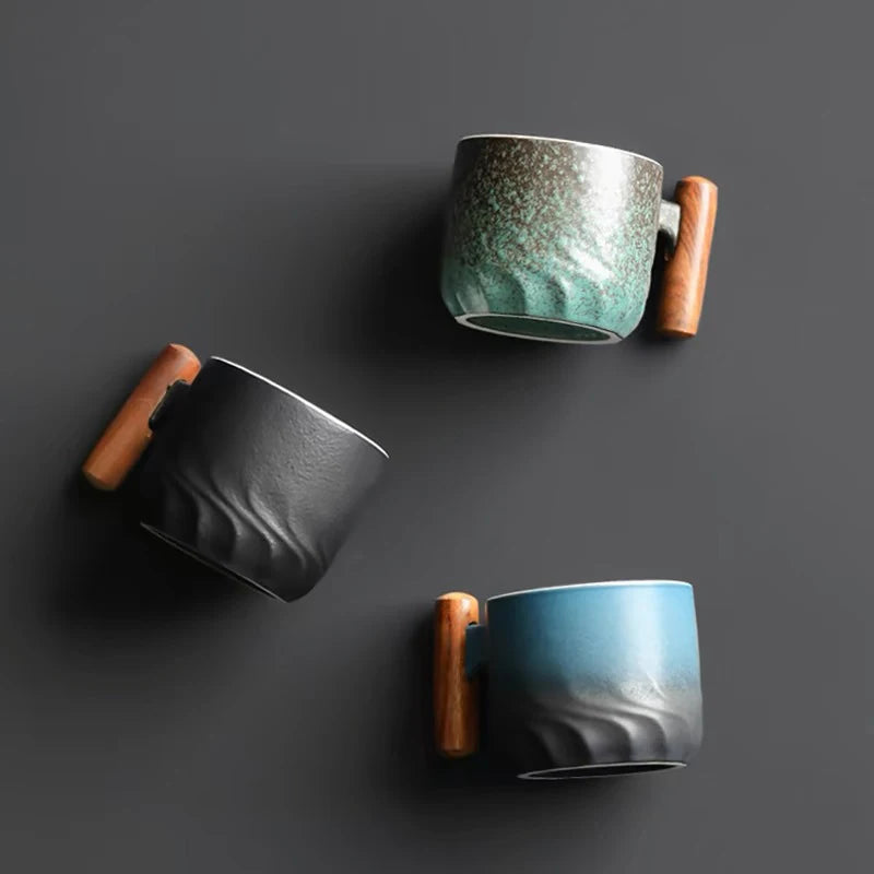 80ml Retro Ceramic Coffee Cup – Wooden Handle