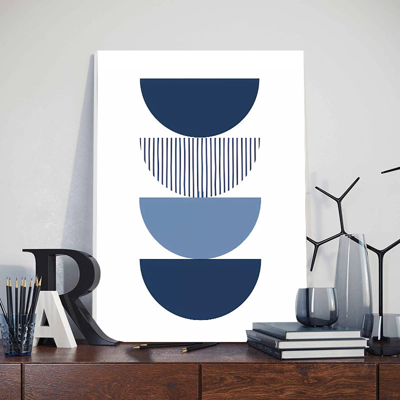 Boho Blue Abstract Canvas – Framed Nordic Wall Art