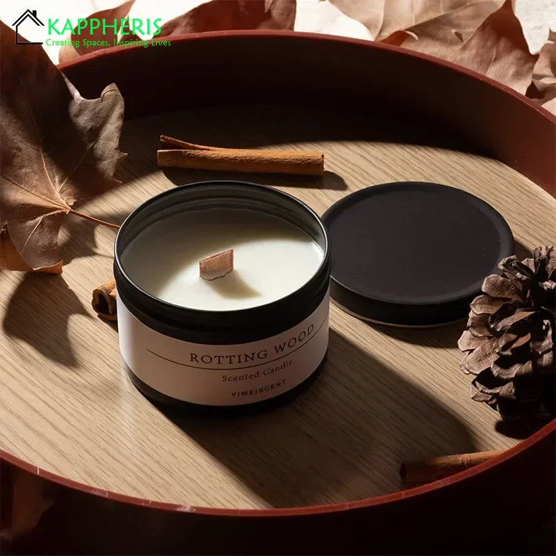Black Tin Scented Candle – Wooden Wick & Citronella