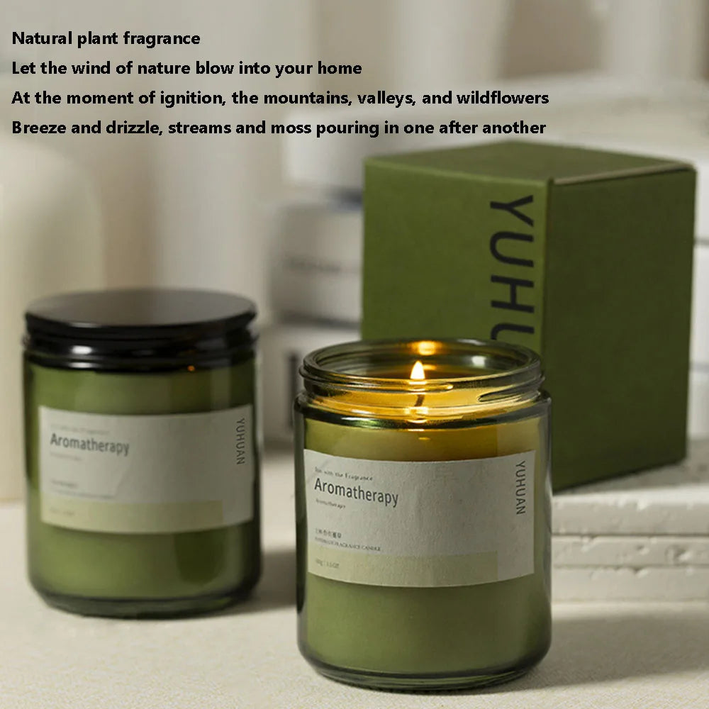 Green Glass Aromatherapy Candle  (White Tea, Velvet Rose, Coconut & More)