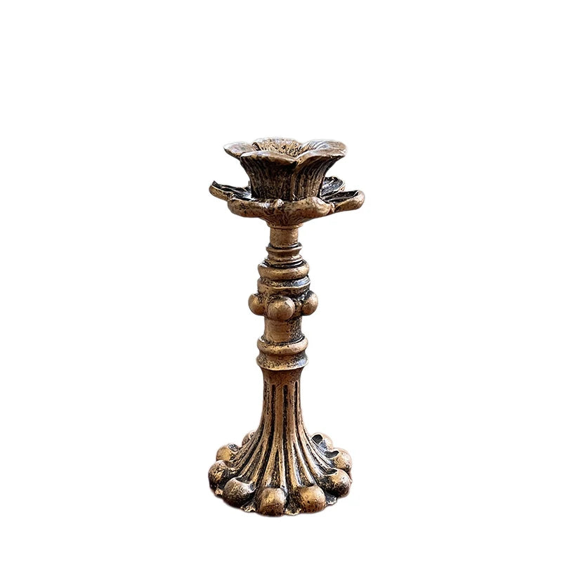 Vintage Resin Taper Candlestick Holder – Antique Bronze Wedding Décor