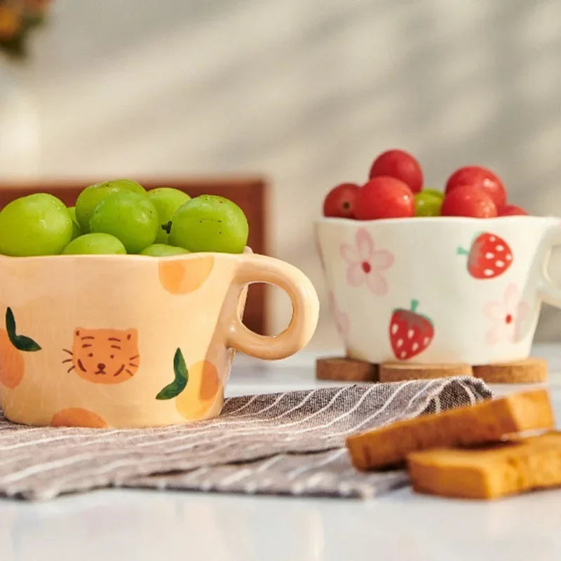 300ml Hand-Pinched Ceramic Mug – Hand-Drawn Floral Design