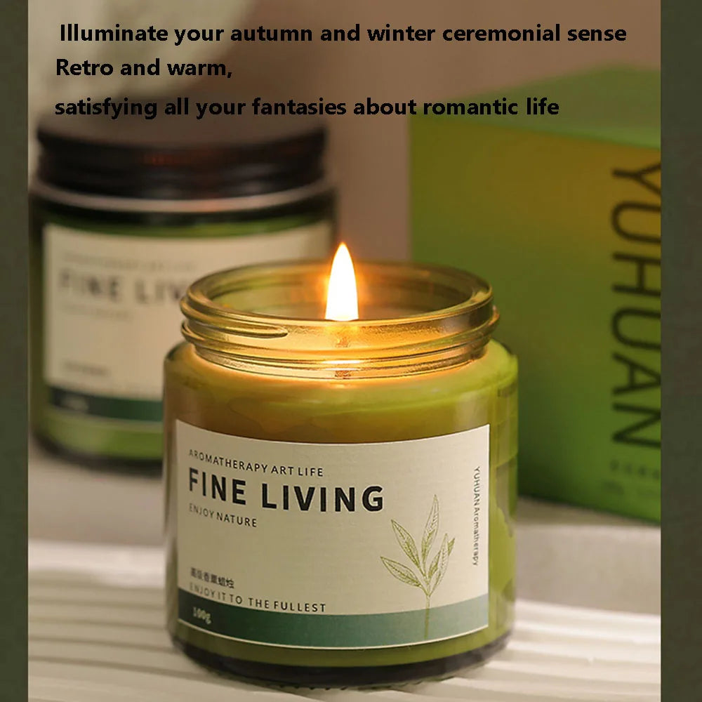 Green Glass Aromatherapy Candle  (White Tea, Velvet Rose, Coconut & More)
