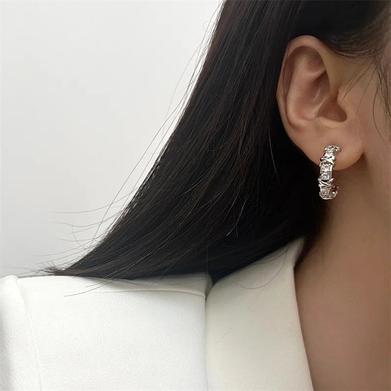 Vintage Zircon Cross Earrings