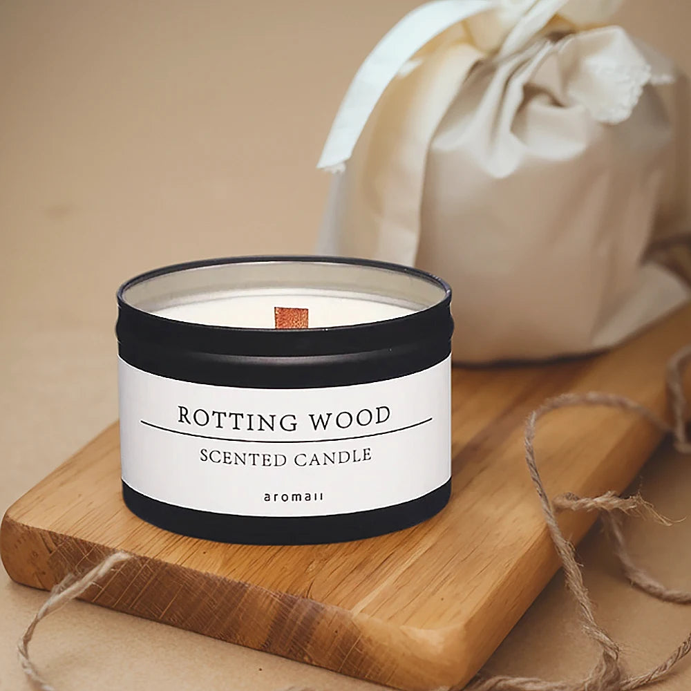 Black Tin Scented Candle – Wooden Wick & Citronella