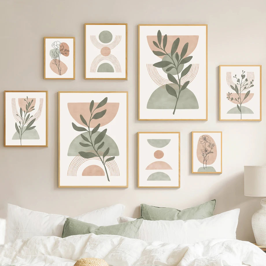Boho Rainbow Leaf Wall Art – Abstract Geometric Canvas Print