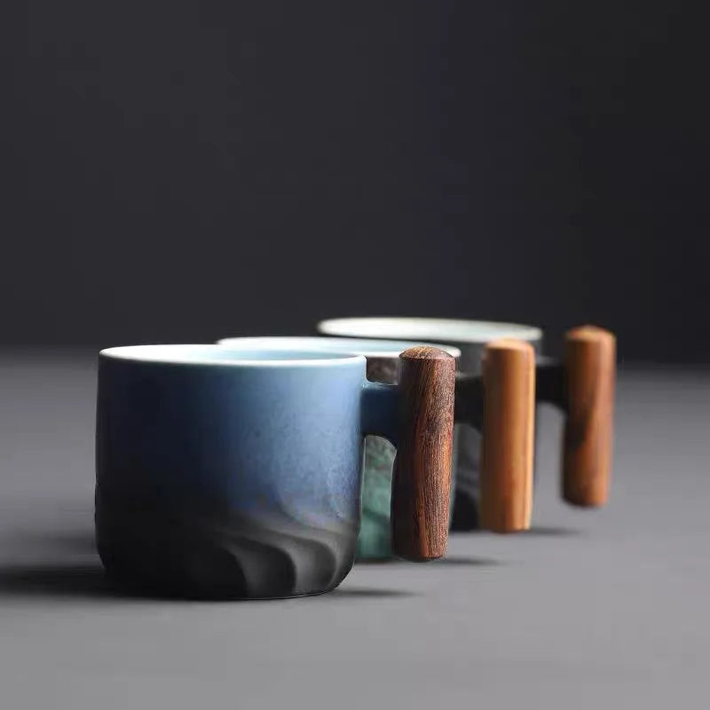 80ml Retro Ceramic Coffee Cup – Wooden Handle