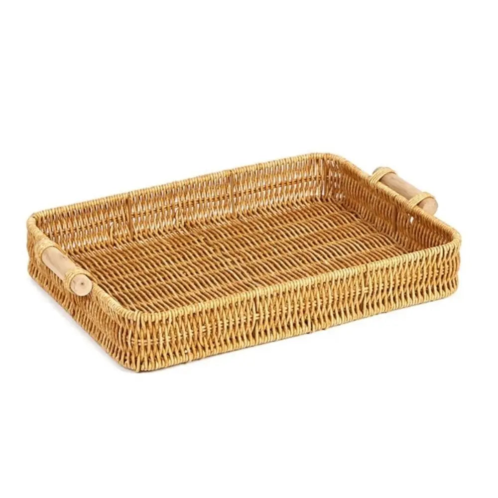Handwoven Rattan Serving Trays – Round & Rectangle Storage Baskets