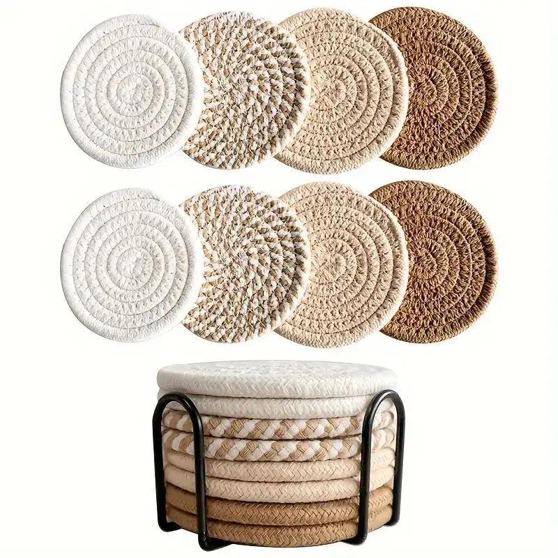 8-Piece Boho Cotton Drink Coasters – With or Without Holder