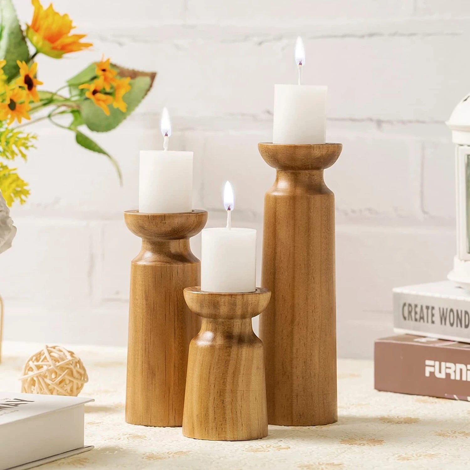 Vintage Wooden Candle Holders, Dining Tables, Weddings