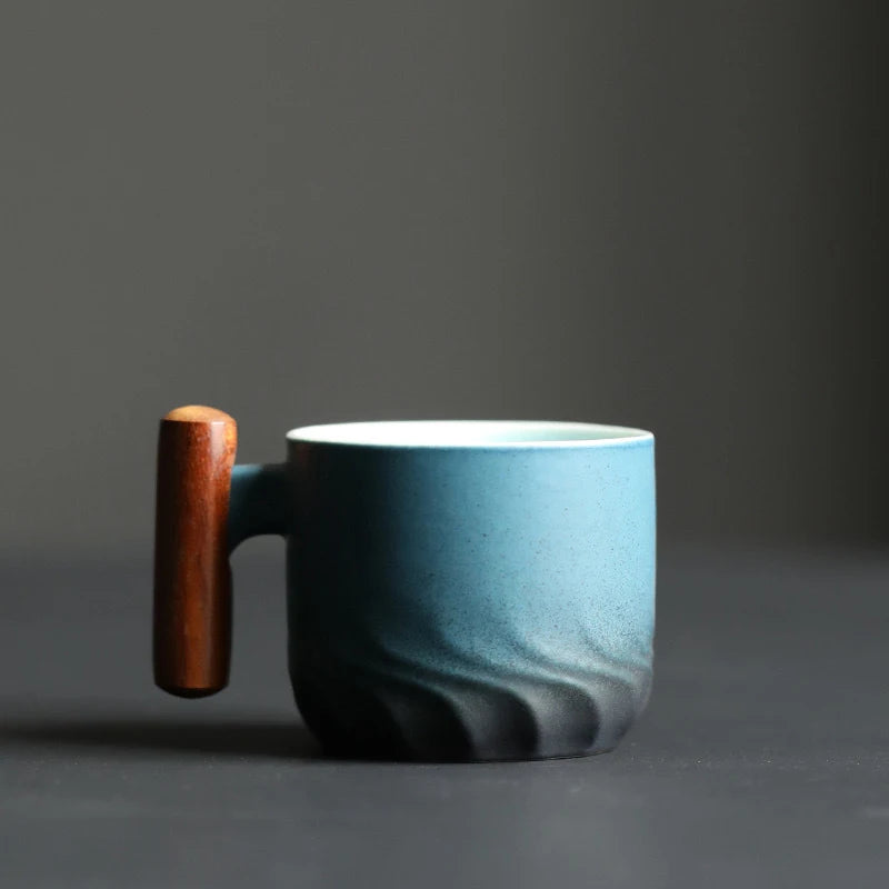 80ml Retro Ceramic Coffee Cup – Wooden Handle
