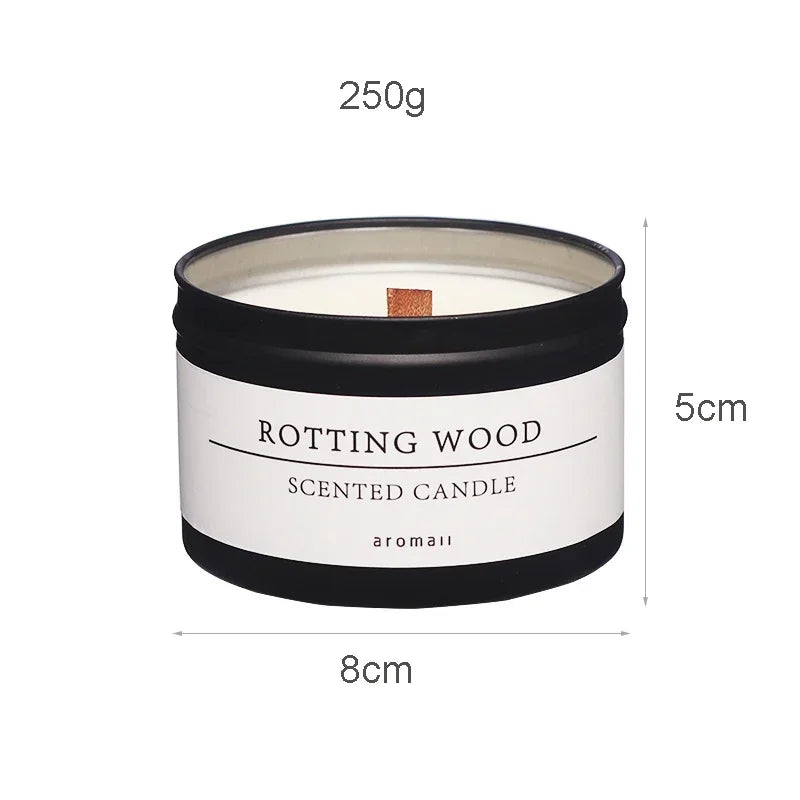Black Tin Scented Candle – Wooden Wick & Citronella