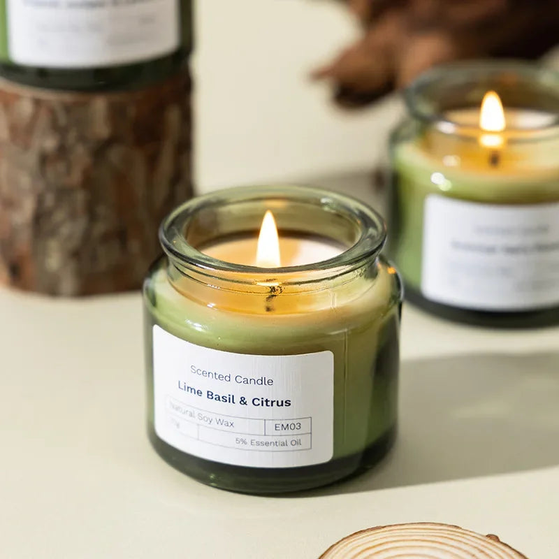 Green Soybean Wax Aromatherapy Candle – Smokeless Glass Cup