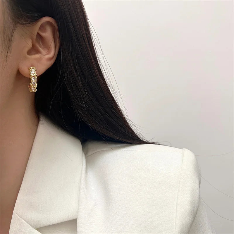 Vintage Zircon Cross Earrings