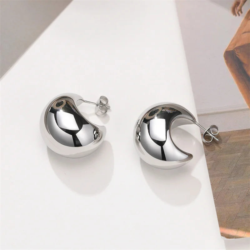 Gold Chunky Dome Drop Earrings – Bold Teardrop Statement Jewelry for Women