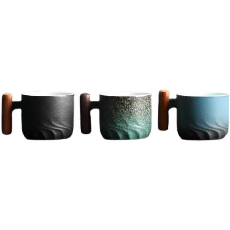 80ml Retro Ceramic Coffee Cup – Wooden Handle