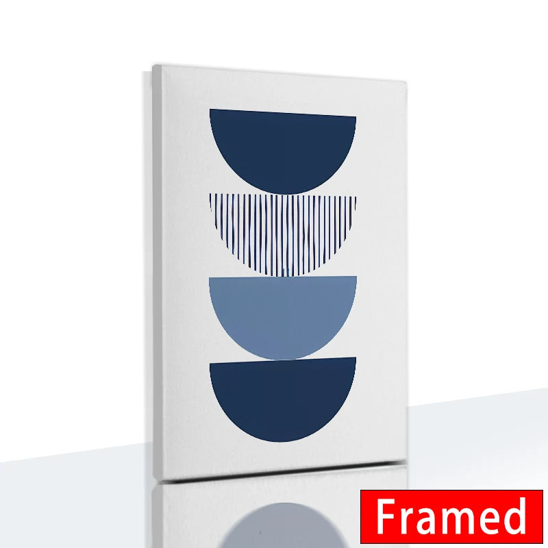 Boho Blue Abstract Canvas – Framed Nordic Wall Art